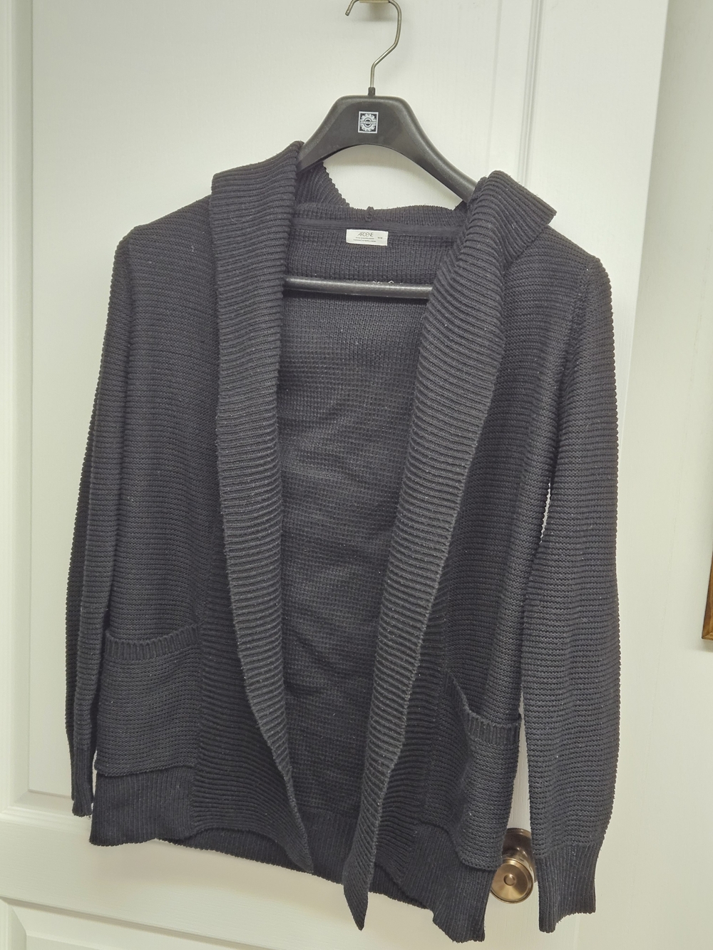 Ardene Black Ribbed Open-Front Shawl Cardigan Medium